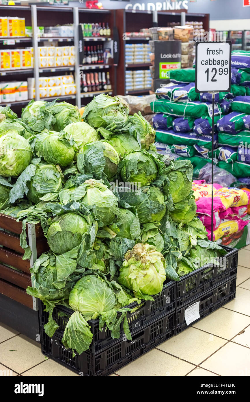 Pretoria, South Africa, May 29 - 2018: Cabbages on display in supermarket. Stock Photo