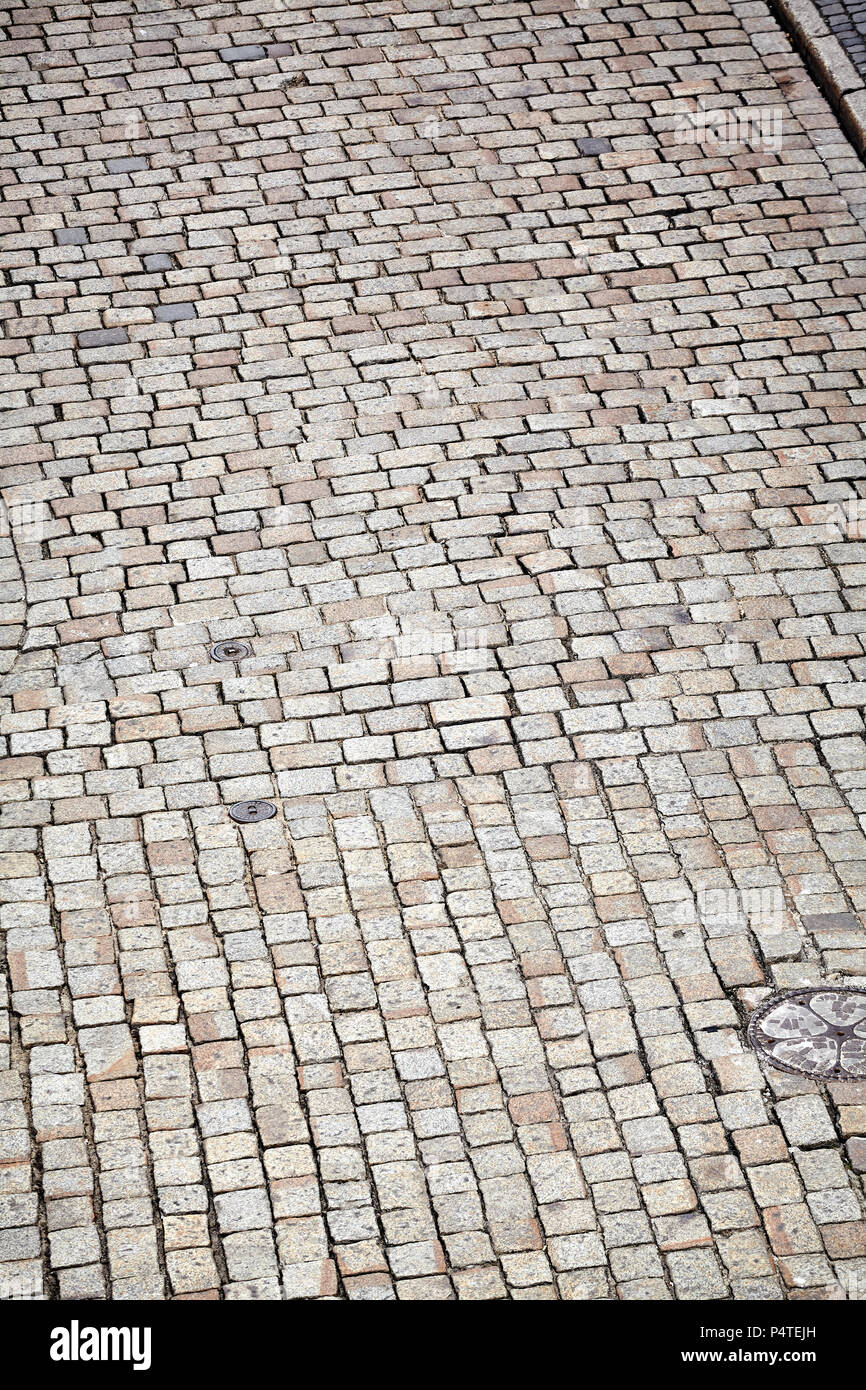Aerial view of an old cobblestone street, urban background Stock Photo