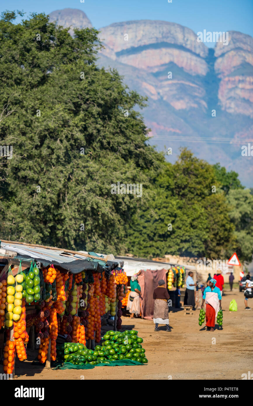 Nelspruit, South Africa, June 8 2018 Fruit vendors alongside the