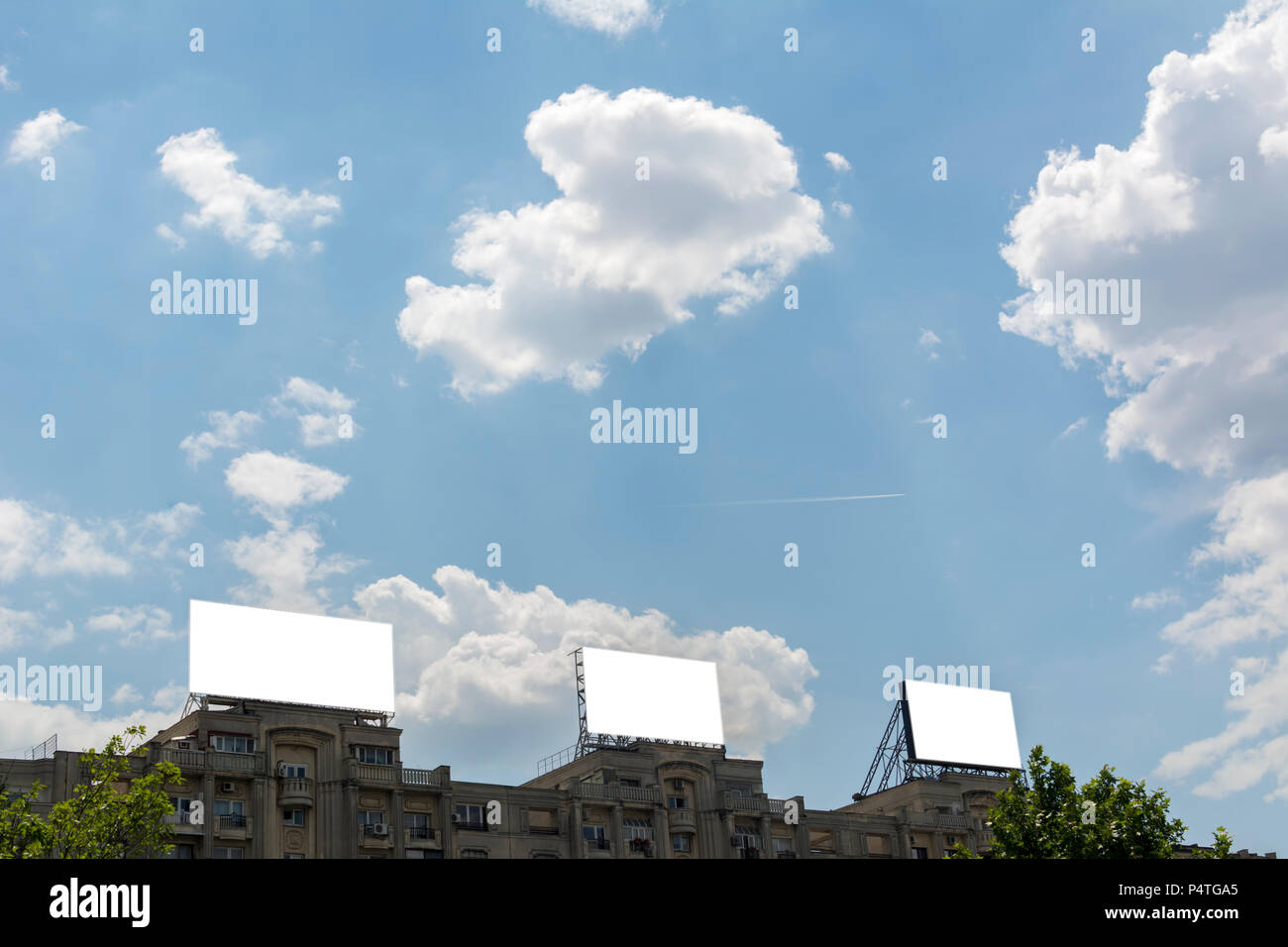 Billboard with white space Blue sky and clouds on background Stock Photo