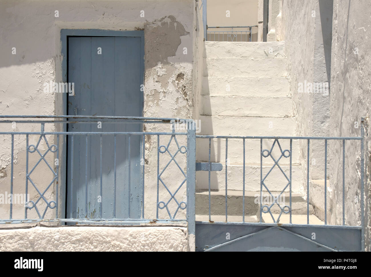 Old house, painted blue and white, Pothia, Kalymnos, Greece Stock Photo