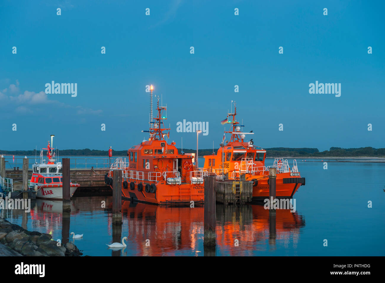 Pilot boats in the mouth of the Trave, Travemünde, Baltic Sea, Schleswig-Holstein, Germany Stock Photo