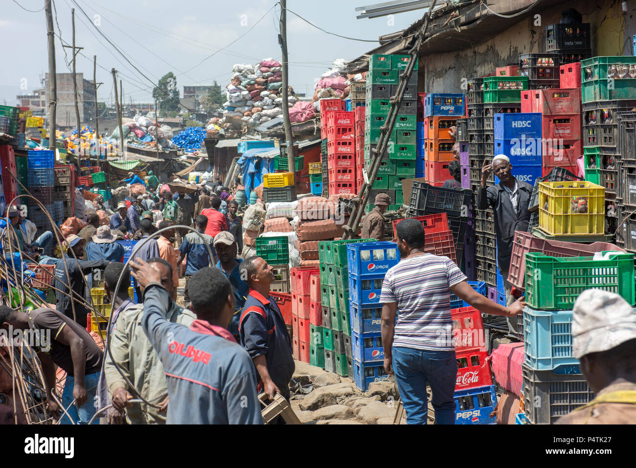 Scene in the recycling section of Addis Ababa's Mercato. Stock Photo