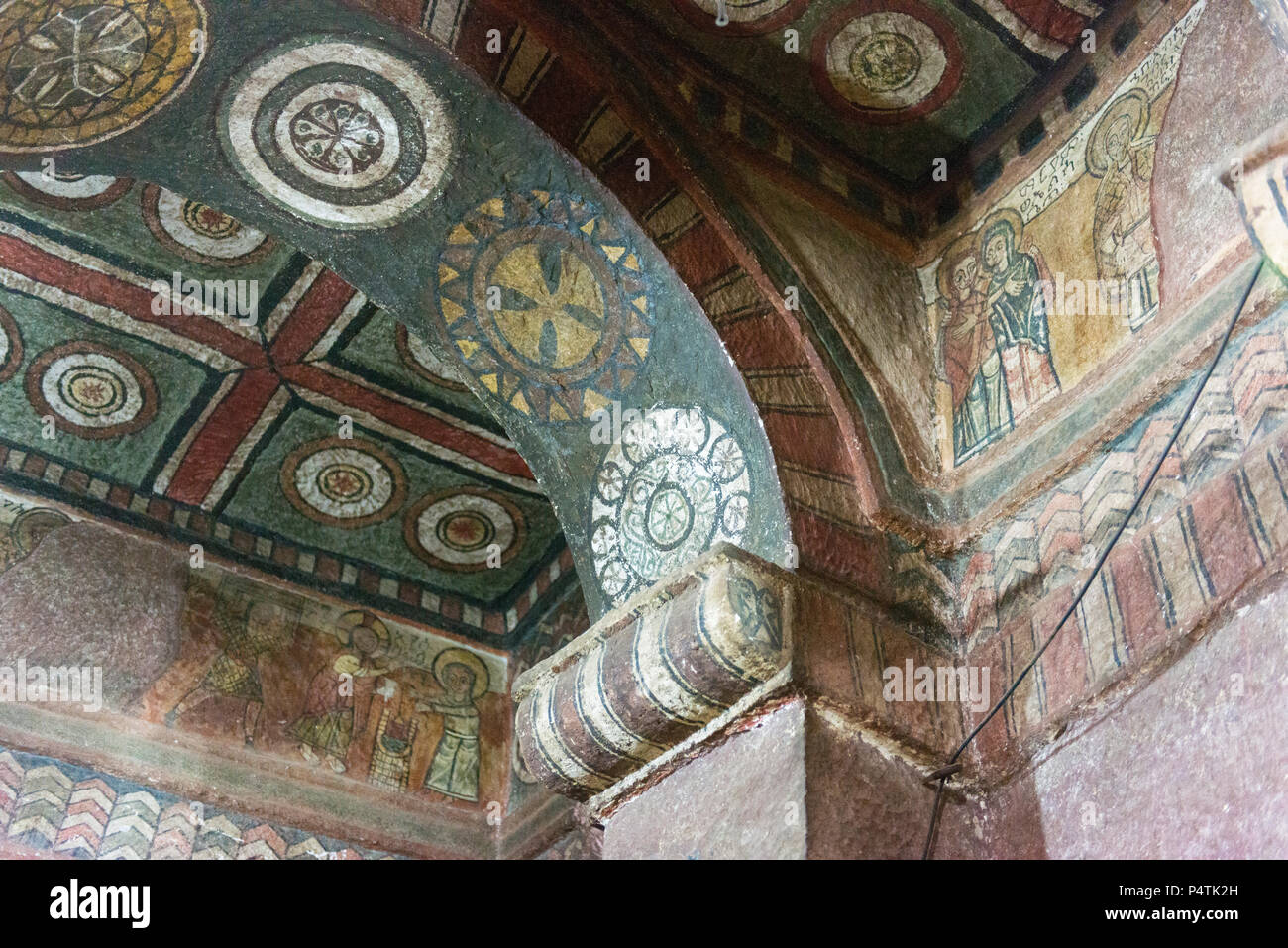 Decorated ceiling of the Mariam Church, the most decorated of the rock-cut churches of Lalibela. Stock Photo