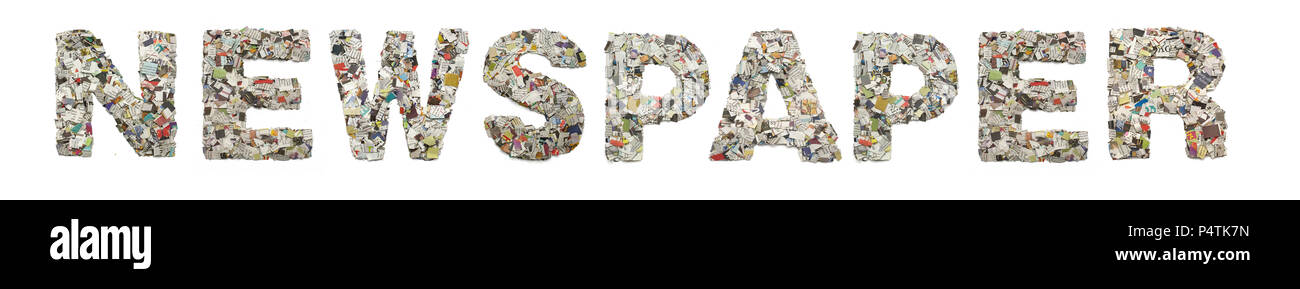 the word NEWSPAPER made from newspaper confetti isolated Stock Photo ...