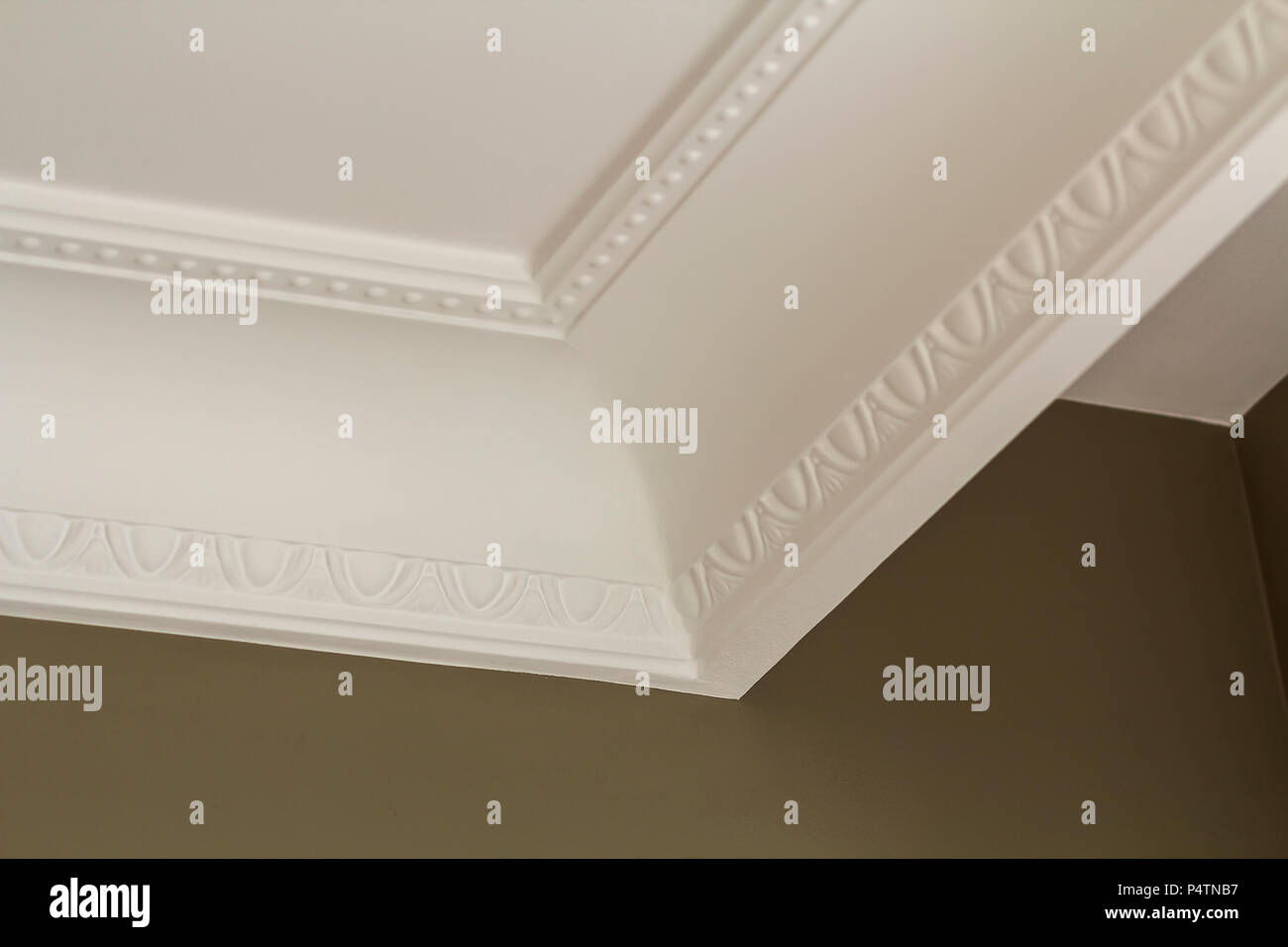 Ornamental White Molding Decor On Ceiling Of White Room