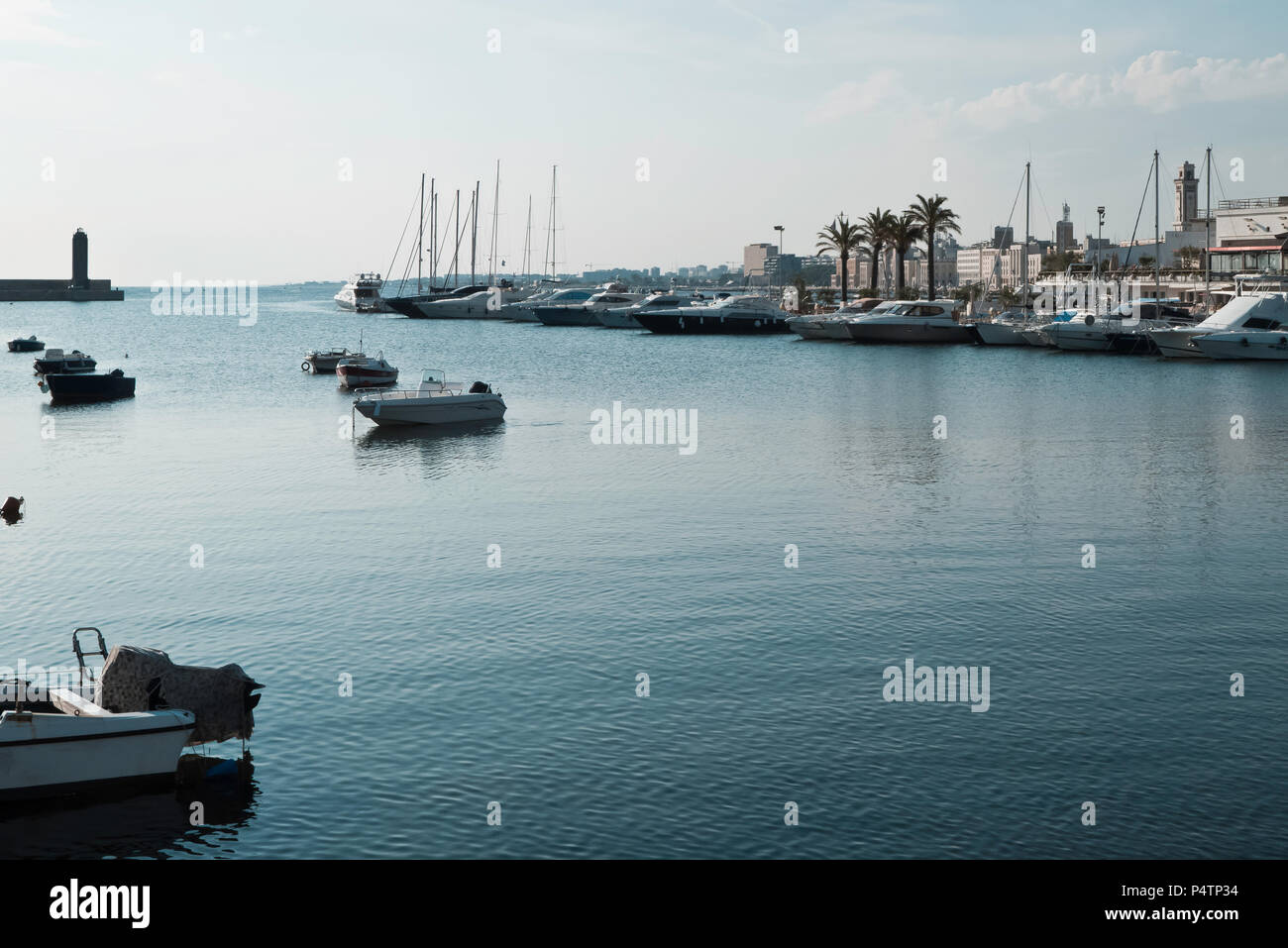 Small Harbor of Bari city,in the sunny summer. Stock Photo