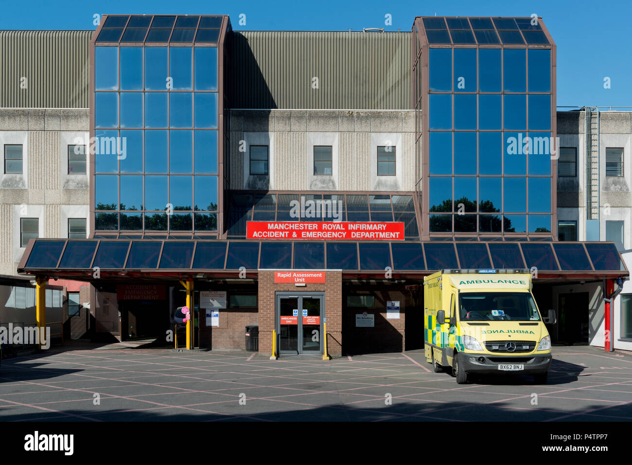 The entrance to the Accident and Emergency department at the Manchester Royal Infirmary. Stock Photo