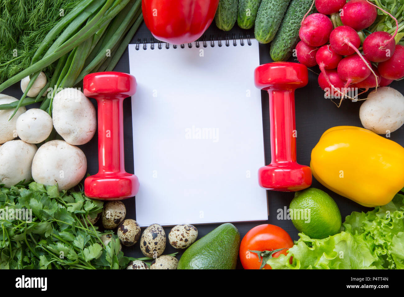 Healthy food concept. Healthy food background with fresh vegetables and  ingredients for cooking. Top view. Copy space. Dark background. Fitness diet  Stock Photo - Alamy