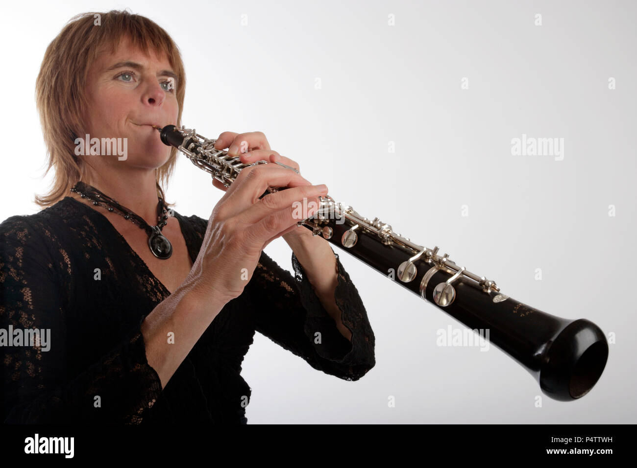 Oboe in playing position, oboist Stock Photo Alamy