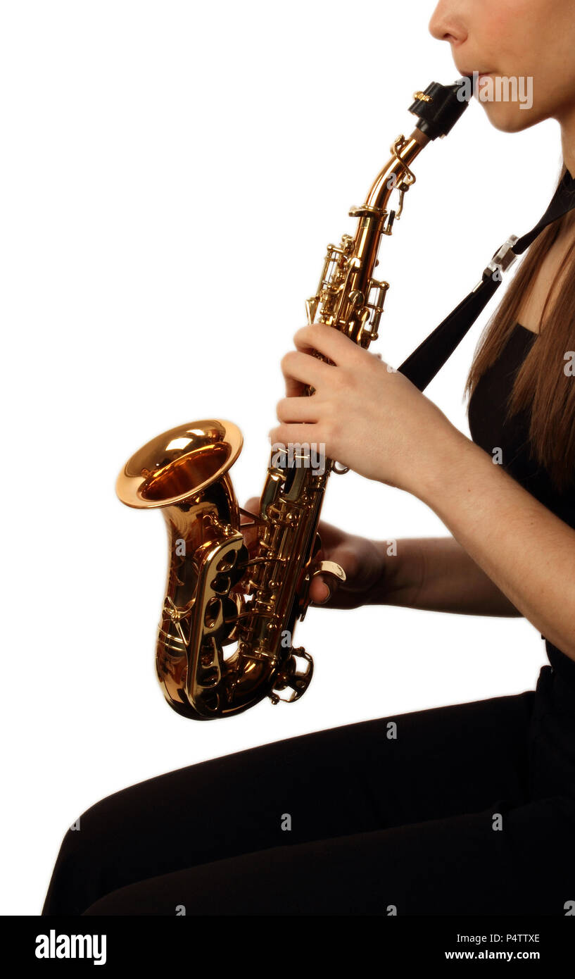 Soprano saxophone in playing position Stock Photo