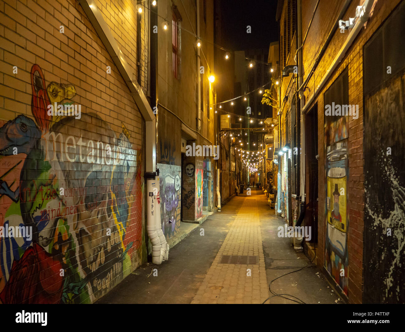 Strong Street Lights and Graffiti Art, Knoxville, Tennessee, United