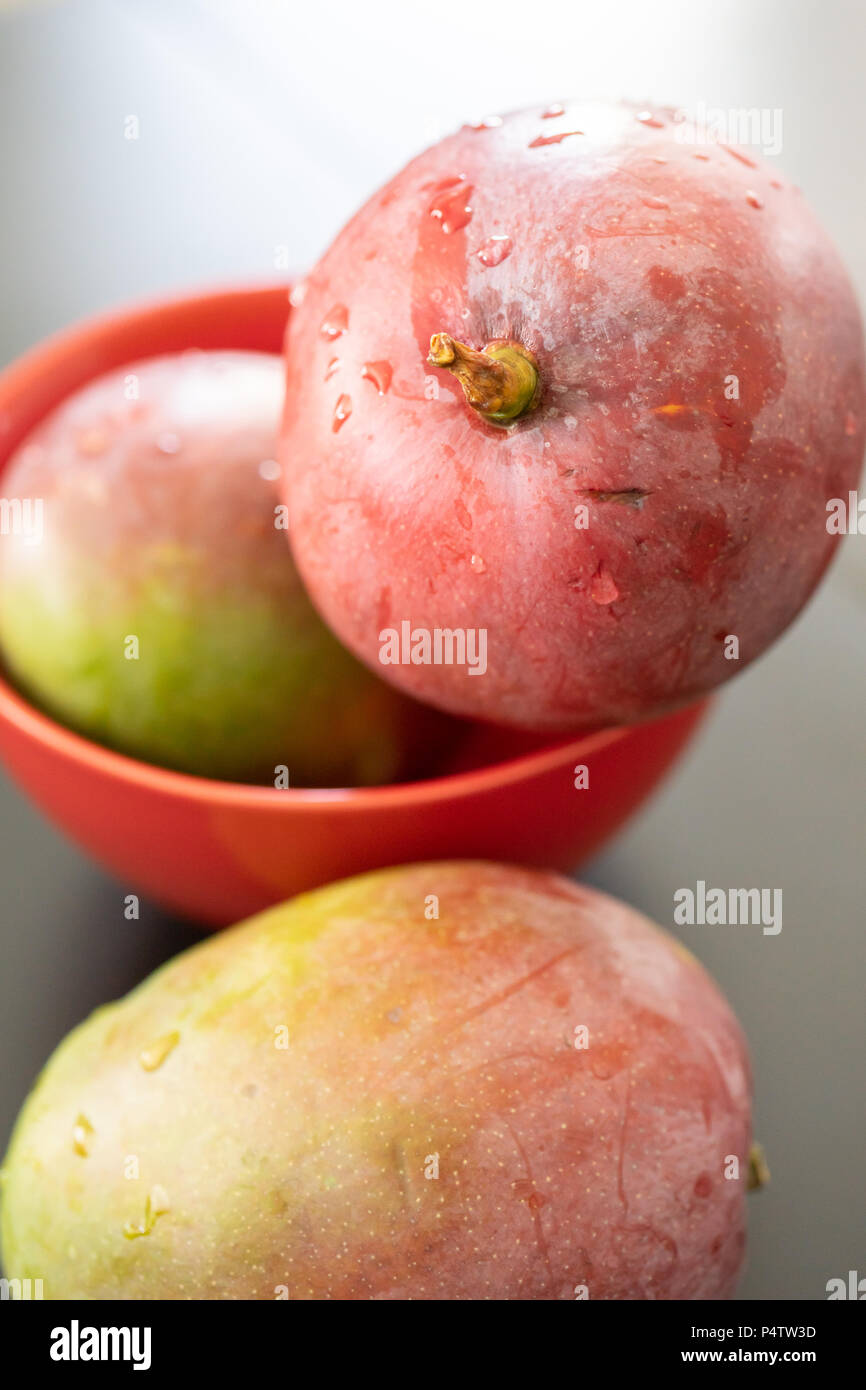 Fresh Red mangoes in Bowl Close Focus Stock Photo Alamy