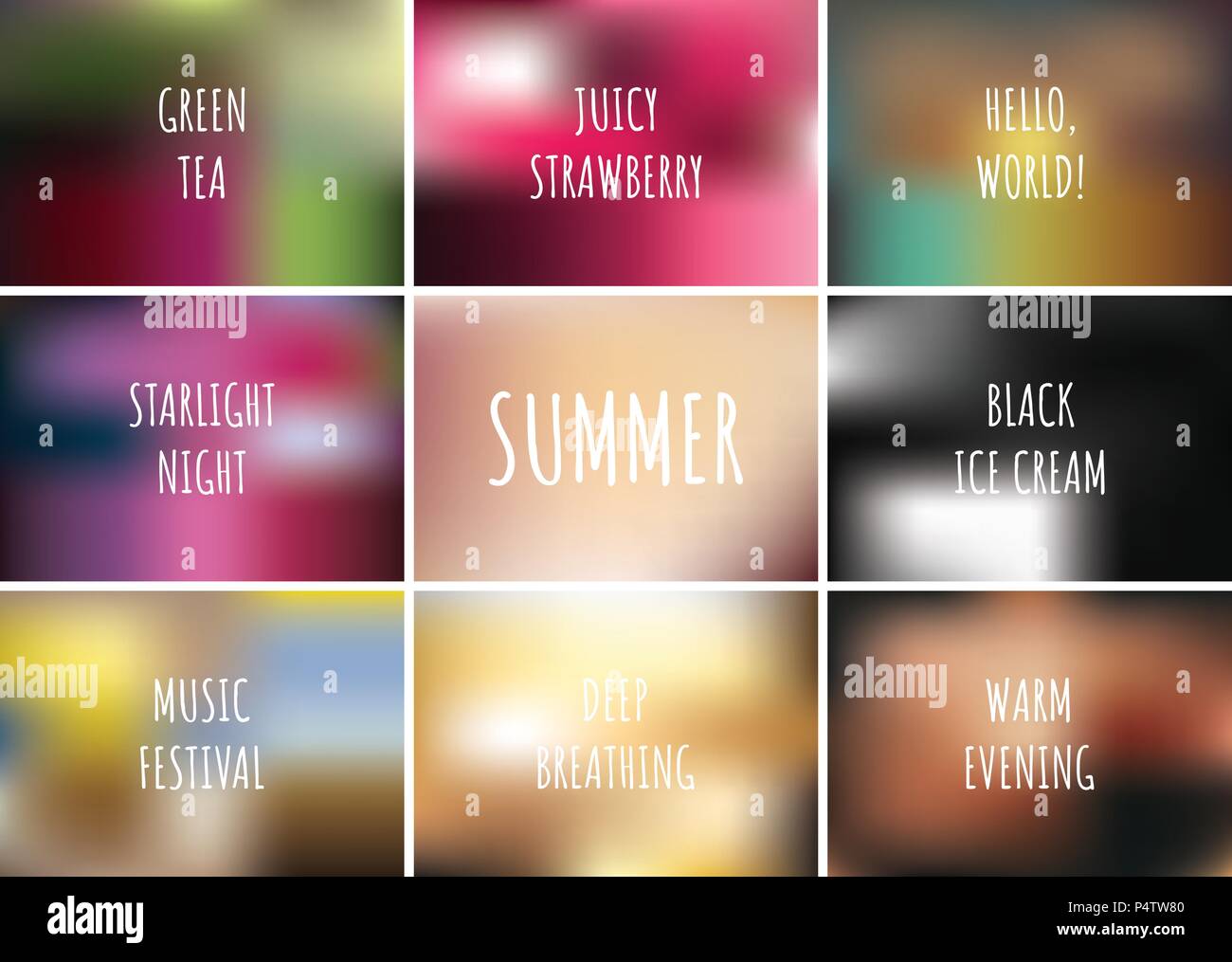 Gradient pattern set collection background with text. Summer concept design. Vector illustration. Stock Vector