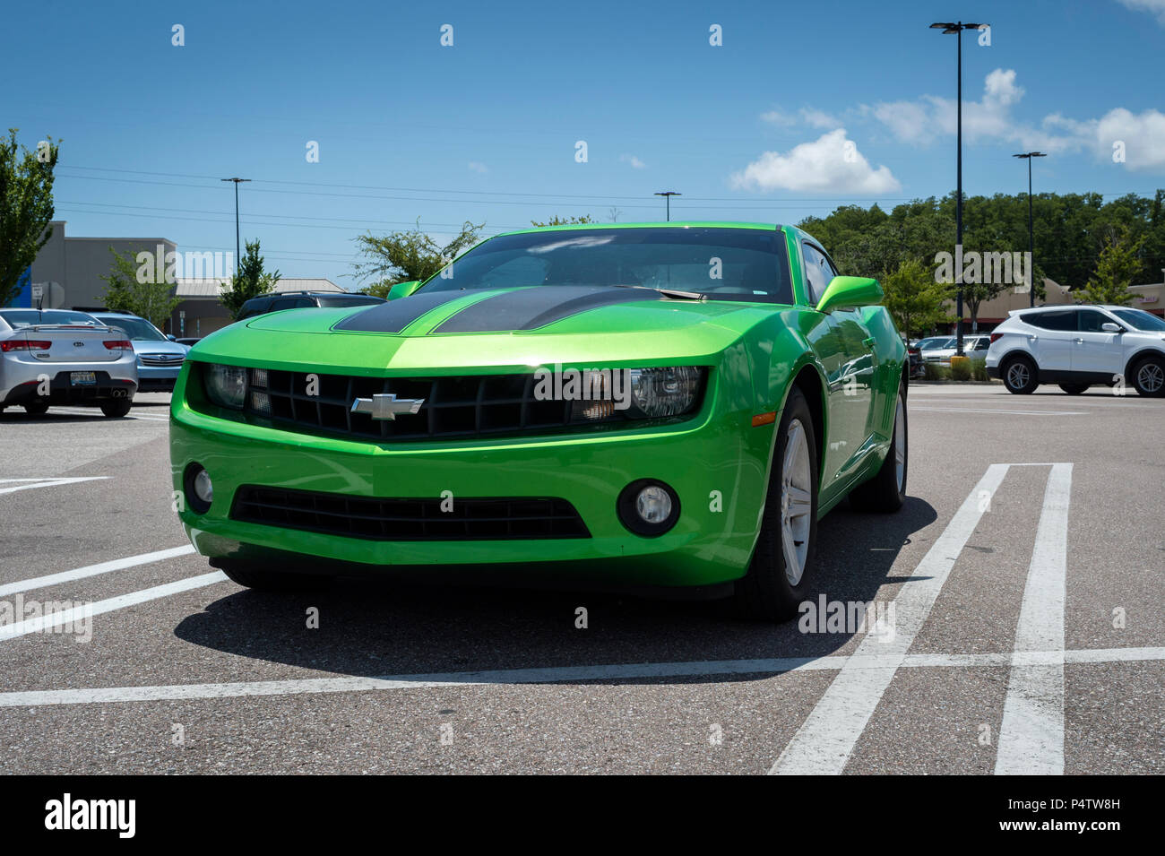 Chevrolet Camaro in green, american muscle car Stock Photo
