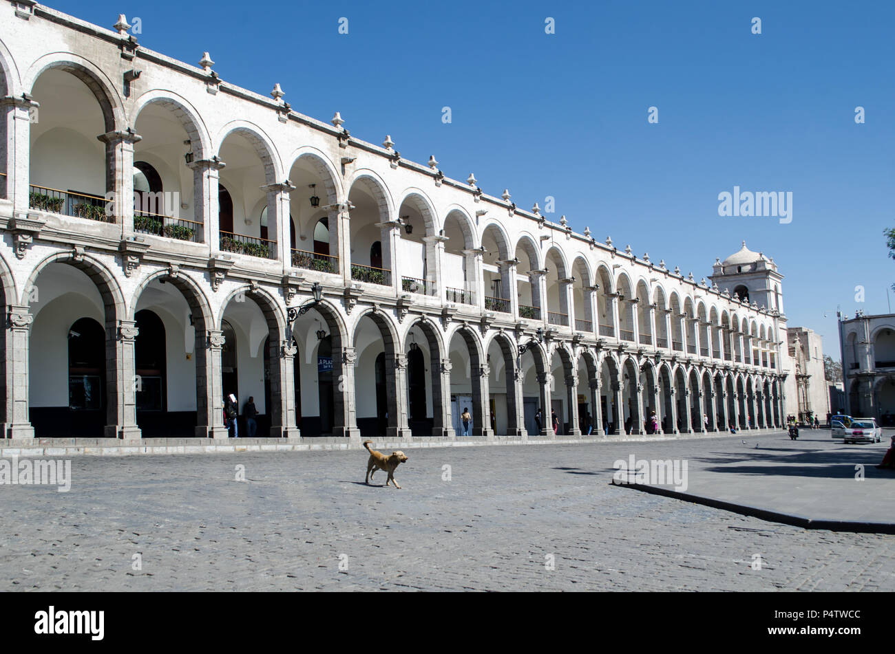 Balconies of Plaza de Armas in Arequipa Peru Stock Photo