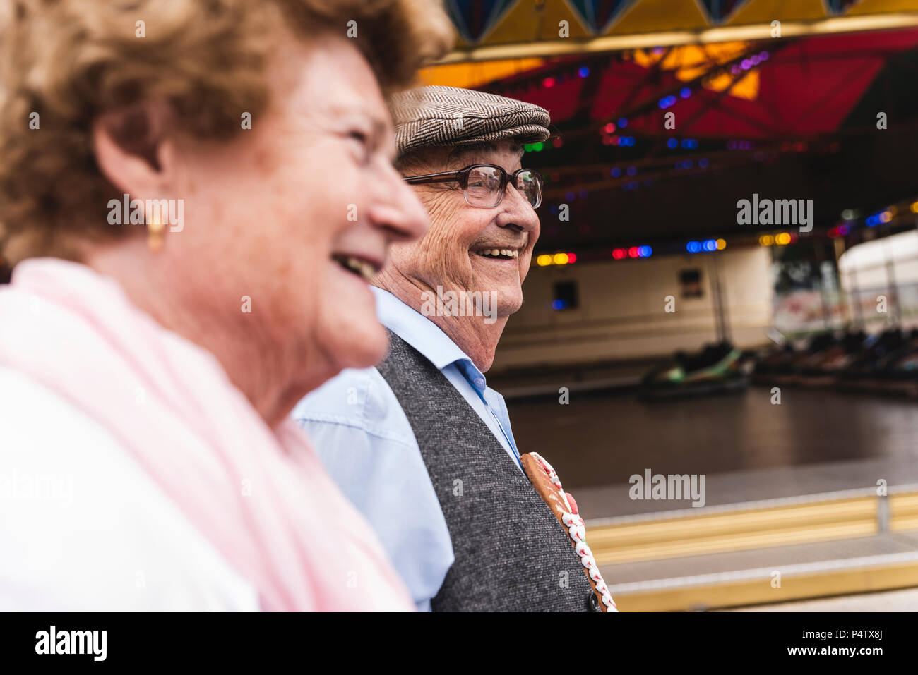 Happy senior couple on fair Stock Photo