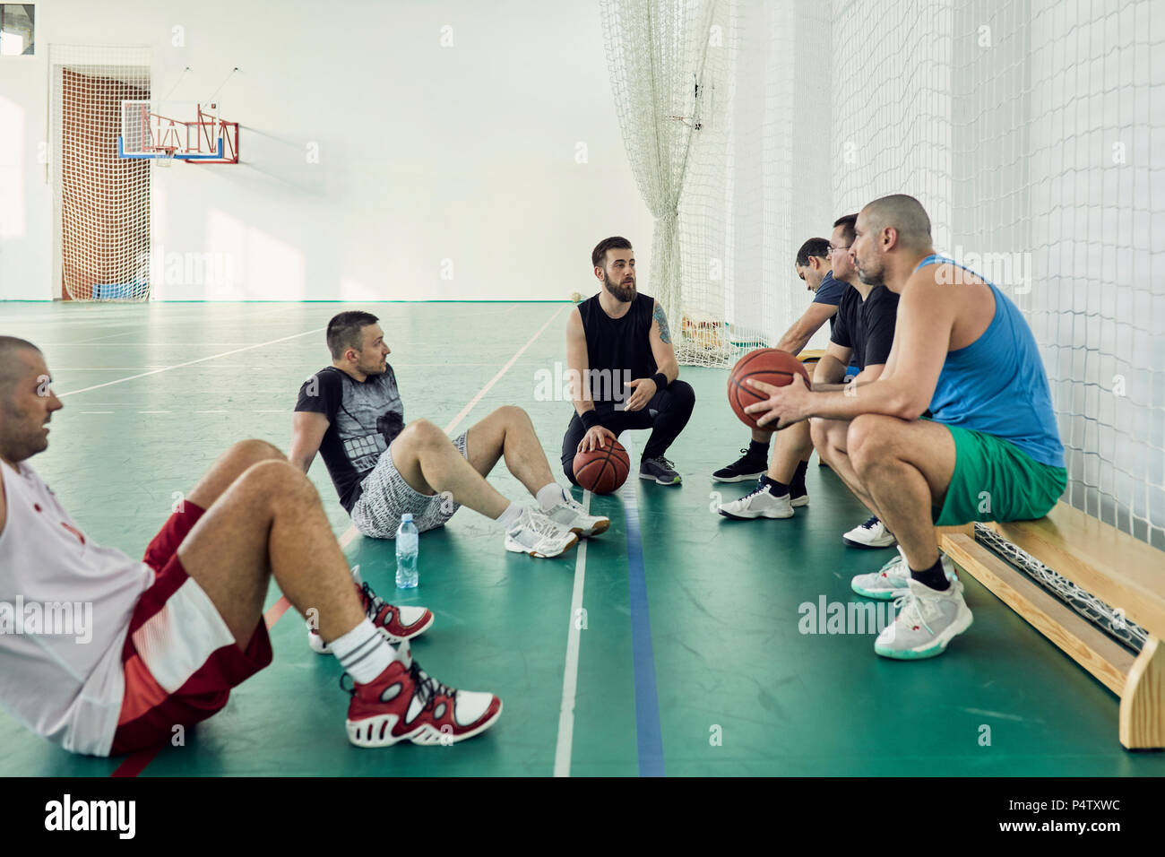Basketball players during break Stock Photo