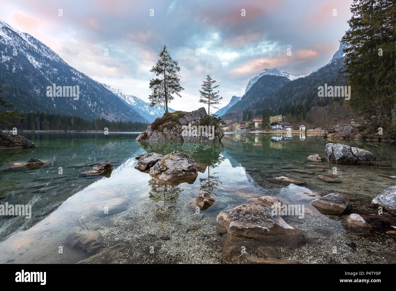 Germany, Bavaria, Berchtesgaden Alps, Lake Hintersee in the morning
