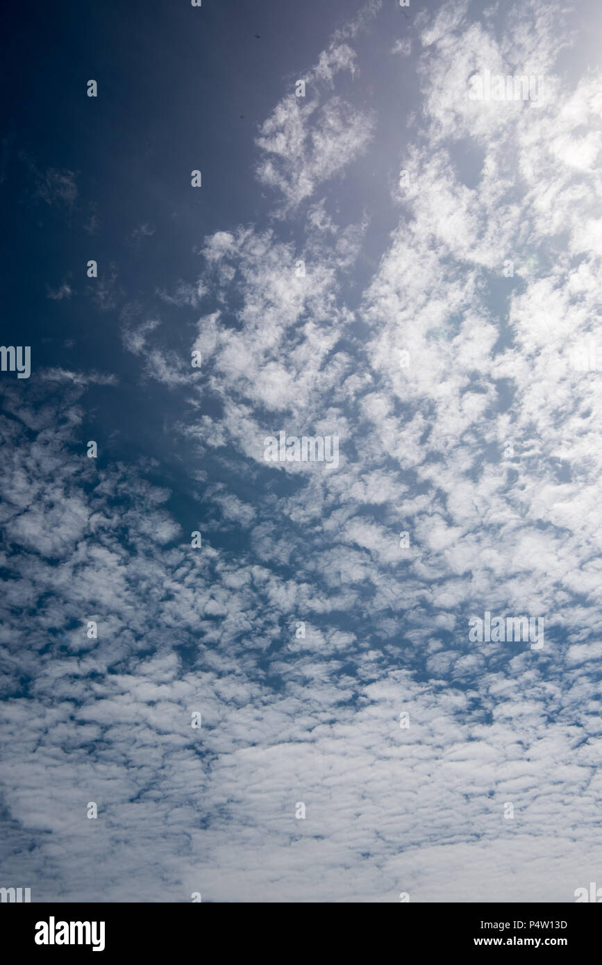 Beautiful morning, 24 June 2018,  white clouds against a beautiful summer blue sky Stock Photo