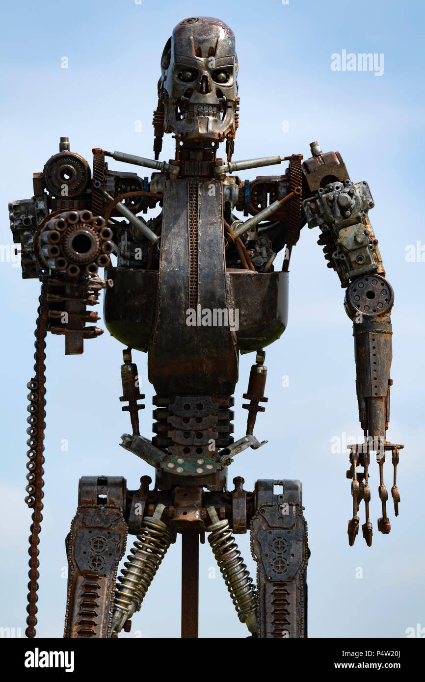 Terminator sculpture on display at the British Iron Work Centre tourist  attraction Stock Photo - Alamy