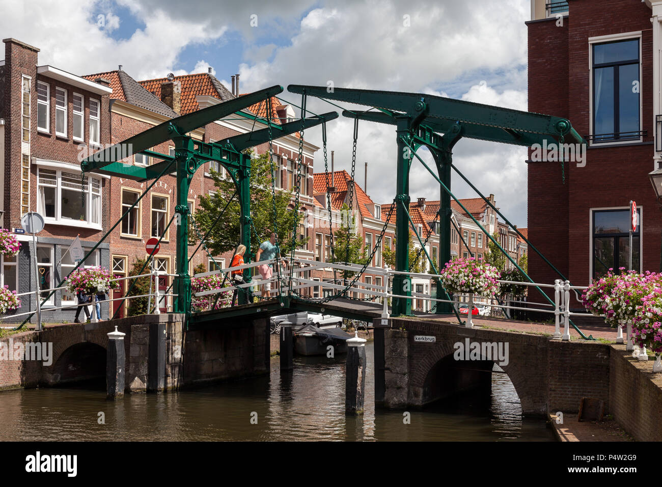 Leiden, Netherlands, Kerkbrug and Gracht in the old town in Leiden Stock Photo