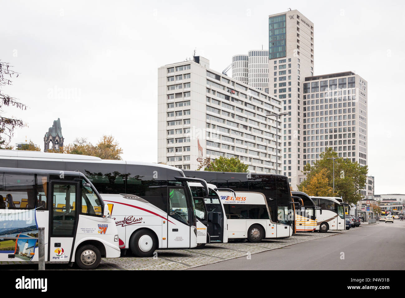 Berlin, Germany, coaches park at the Zoologischer Garten station on