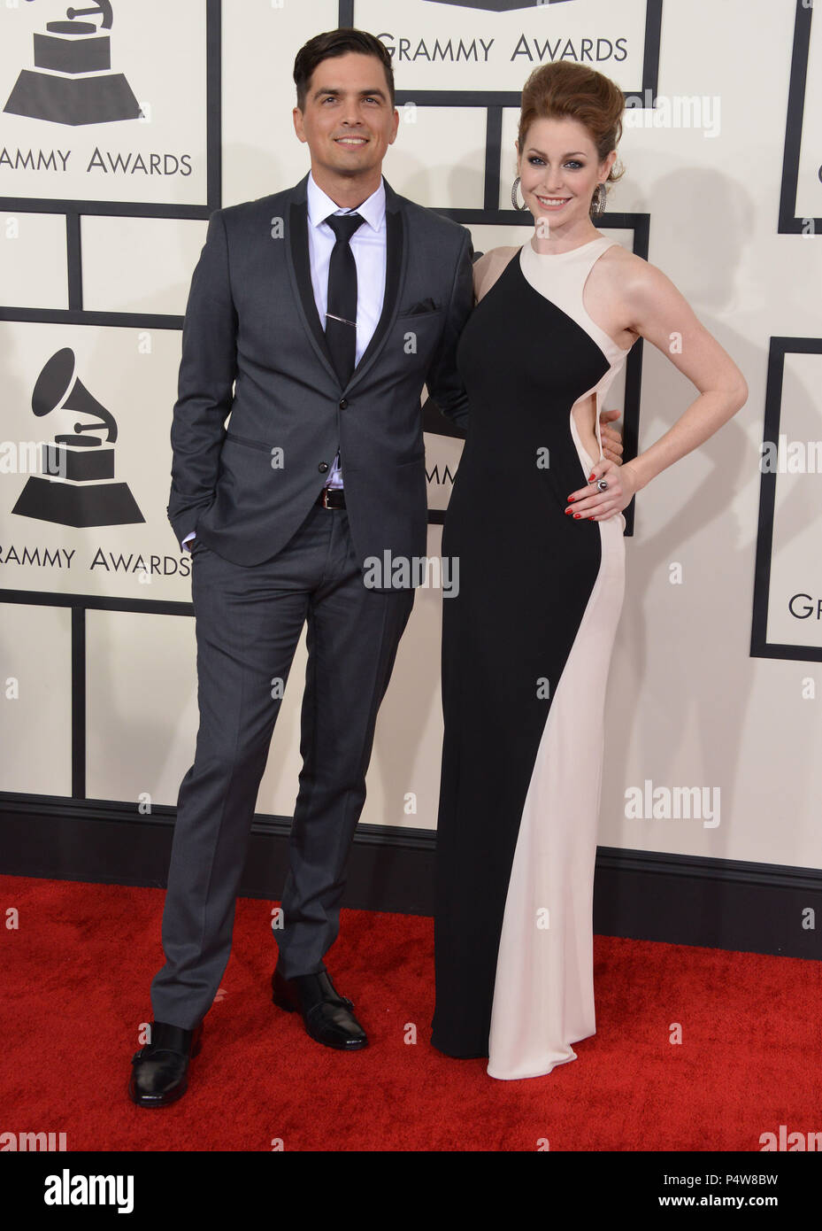 Andy Caldwell and gfr. Esme Bianco arriving at the 56th Annual Grammy  Awards 2014 at the Staple Center in Los Angeles.Andy Caldwell and gfr. Esme  Bianco ------------- Red Carpet Event, Vertical, USA,
