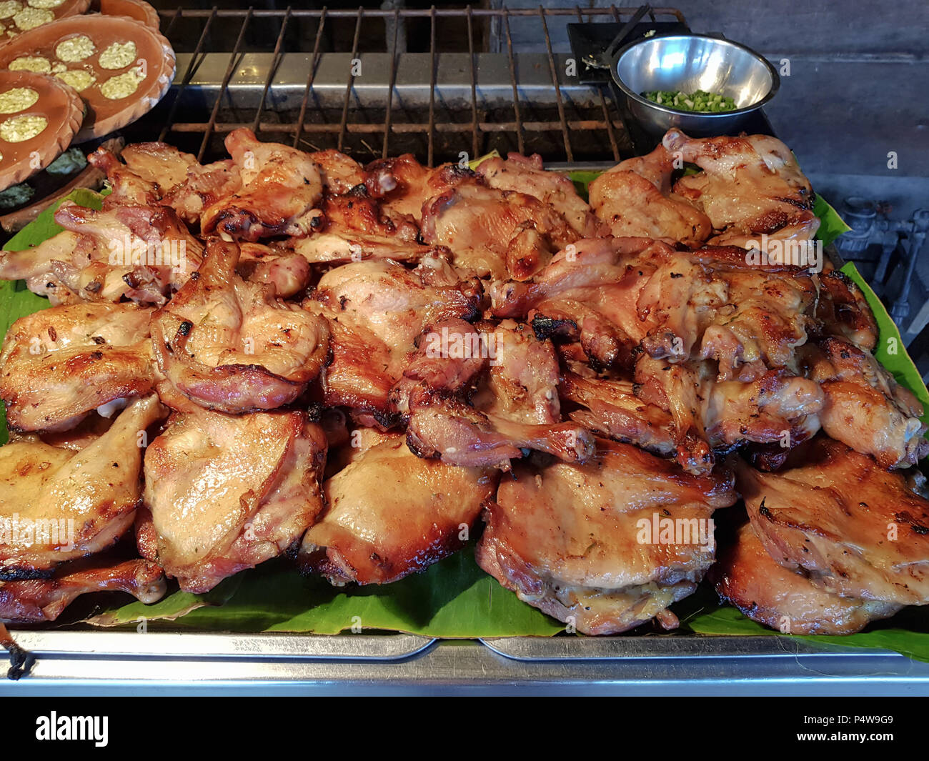 Grilled Chicken At Amphawa Floating Market In Thailand Stock Photo