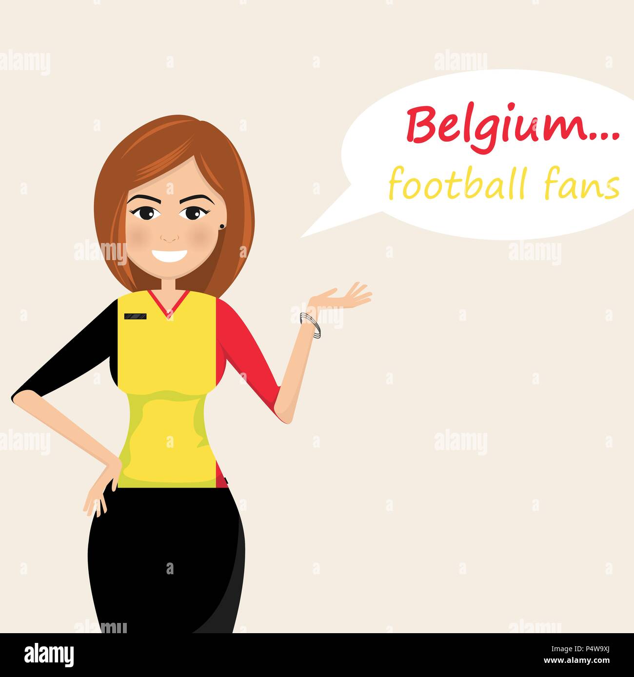 Belgium football fans.Cheerful soccer fans, sports images.Young woman