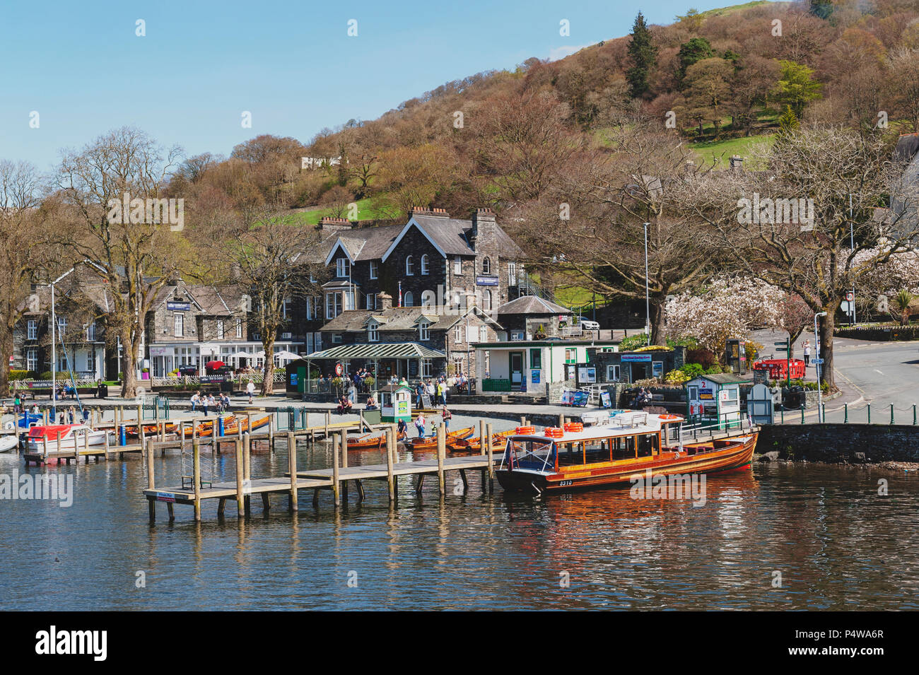 Waterhead Pier at Ambleside, a lakeside town situated at the head of Windermere Lake within the