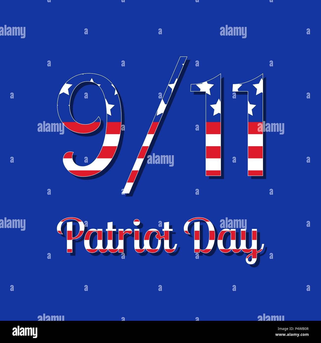 Patriot Day in the United States. 11 September. Concept of the American national holiday. Text with USA flag image. Blue background Stock Vector