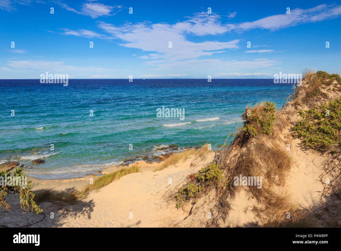 The most beautiful sandy beaches of Apulia. Salento coast: Frassanito Beach (ITALY). From Torre Dell'Orso and Otranto the sandy coastline is character Stock Photo