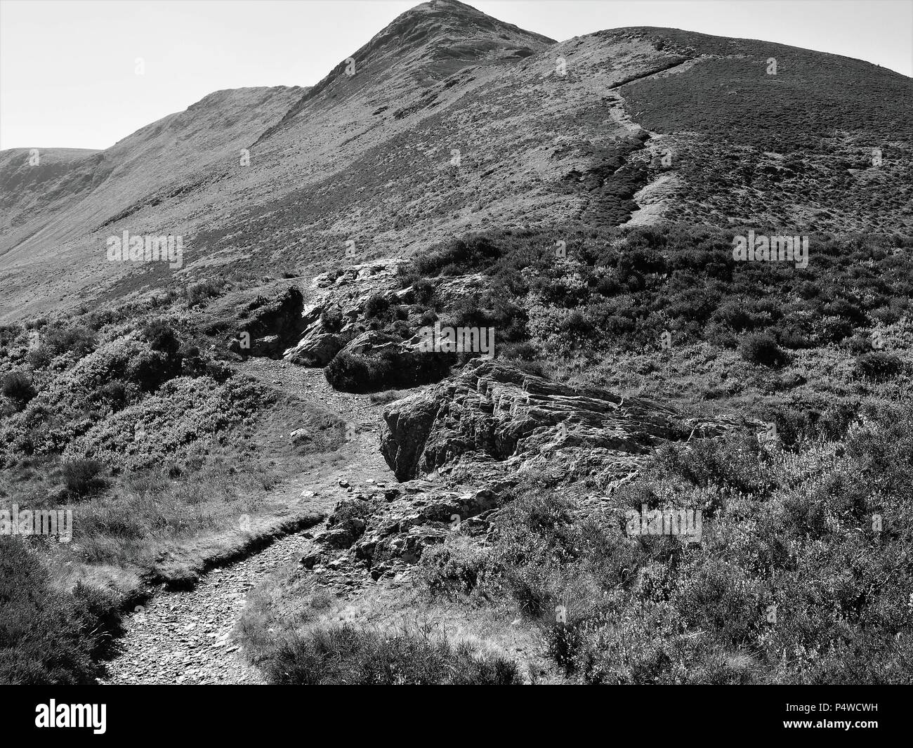 The ridge route path to Ullock Pike with Long Side Edge beyond, Northern Fells, Lake District National Park, Cumbria, United Kingdom Stock Photo
