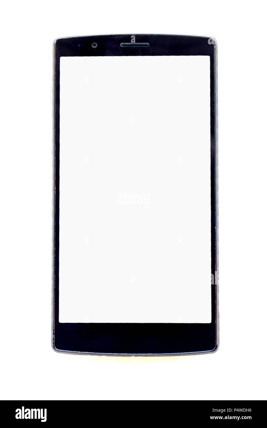 Front view of modern smartphone isolated on white background. Stock Photo