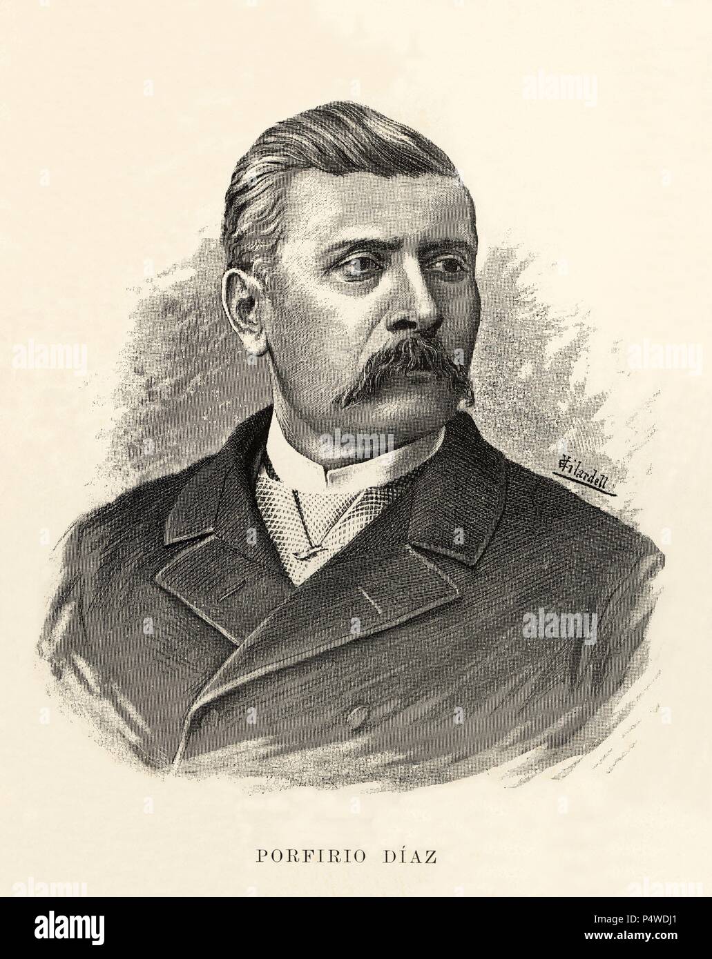 Díaz, Porfirio (1830-1915). Militar y político mejicano. Presidente de la  república de México desde 1877 a 1911. Grabado de 1888 Stock Photo - Alamy