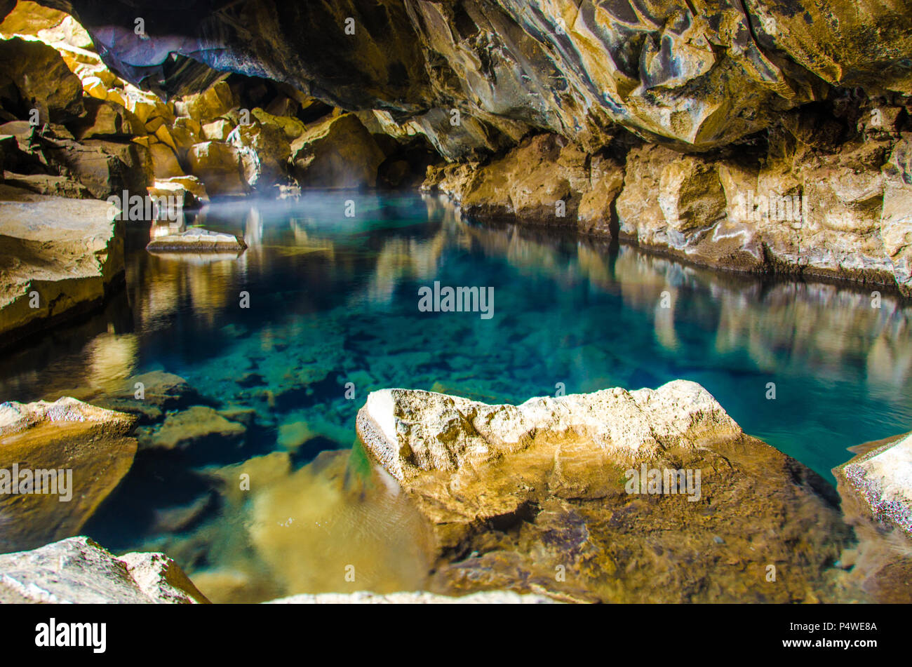 Iceland - Myvatn - Hot pool in cave Stock Photo