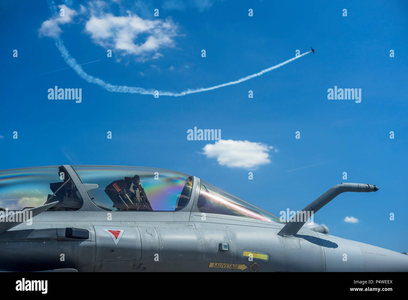 A Dassault Rafale at the display of the International Aerospace Exhibition ILA at airport Schoenefeld in Berlin, Germany 2018. Stock Photo