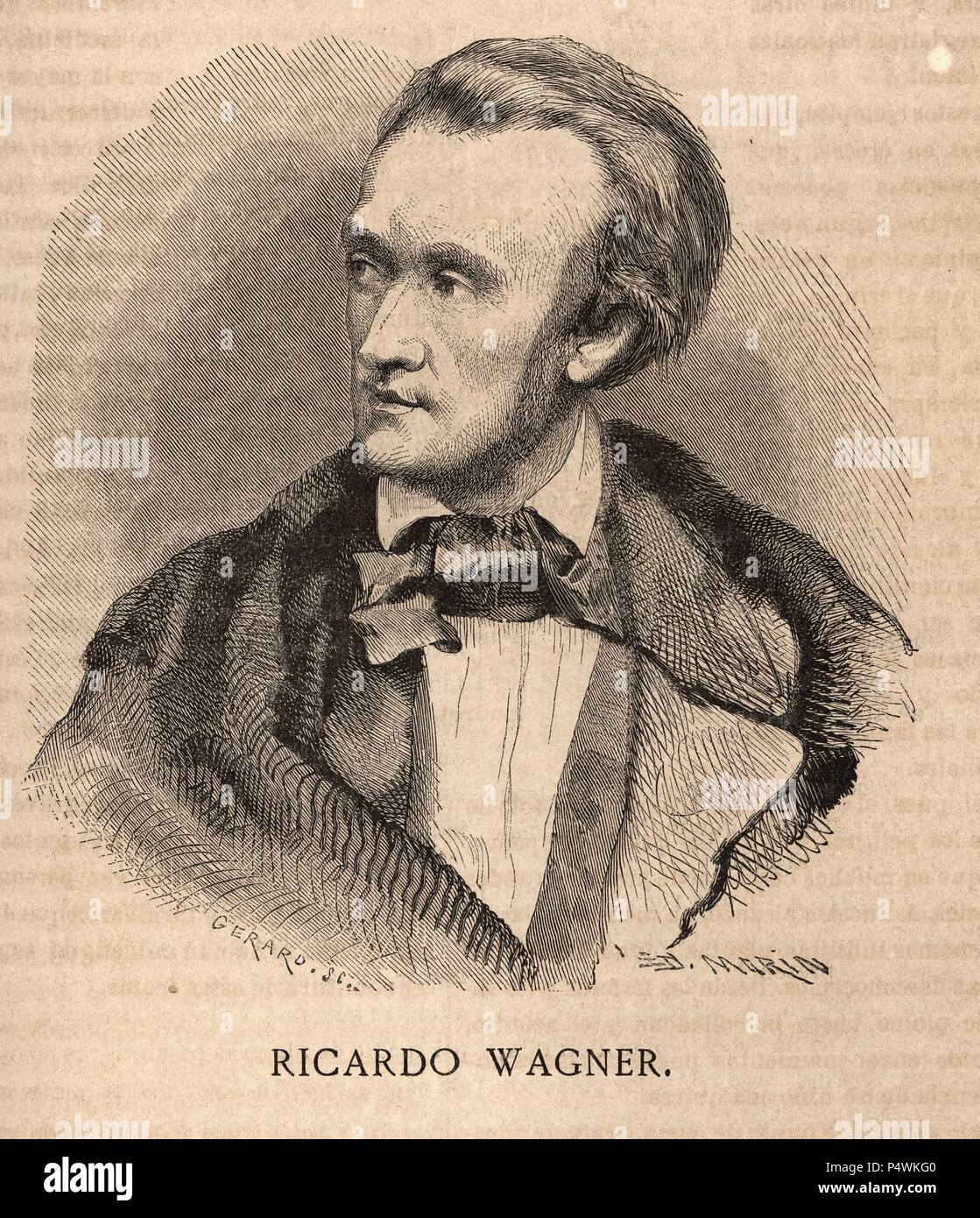Richard Wagner (Leipzig, 1813-Venecia, 1883) Compositor de óperas alemán: Rienzi, El Holandés errante, Tannhäuser. Grabado de 1900. Stock Photo