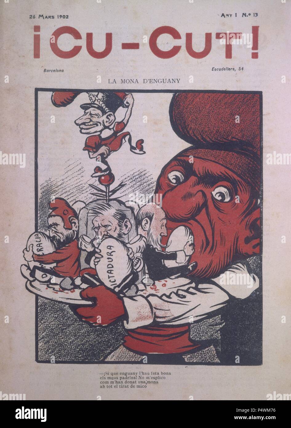 Portada de la revista satírica-humorística nº 13 Cu-Cut editada en Barcelona en 1902. Stock Photo