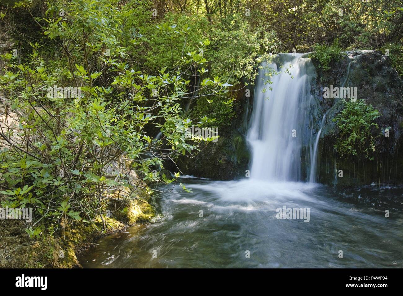 Waterfall of the Huesnar River. Sierra Norte Natural Park. Sevilla. Andalusia. Spain. Stock Photo