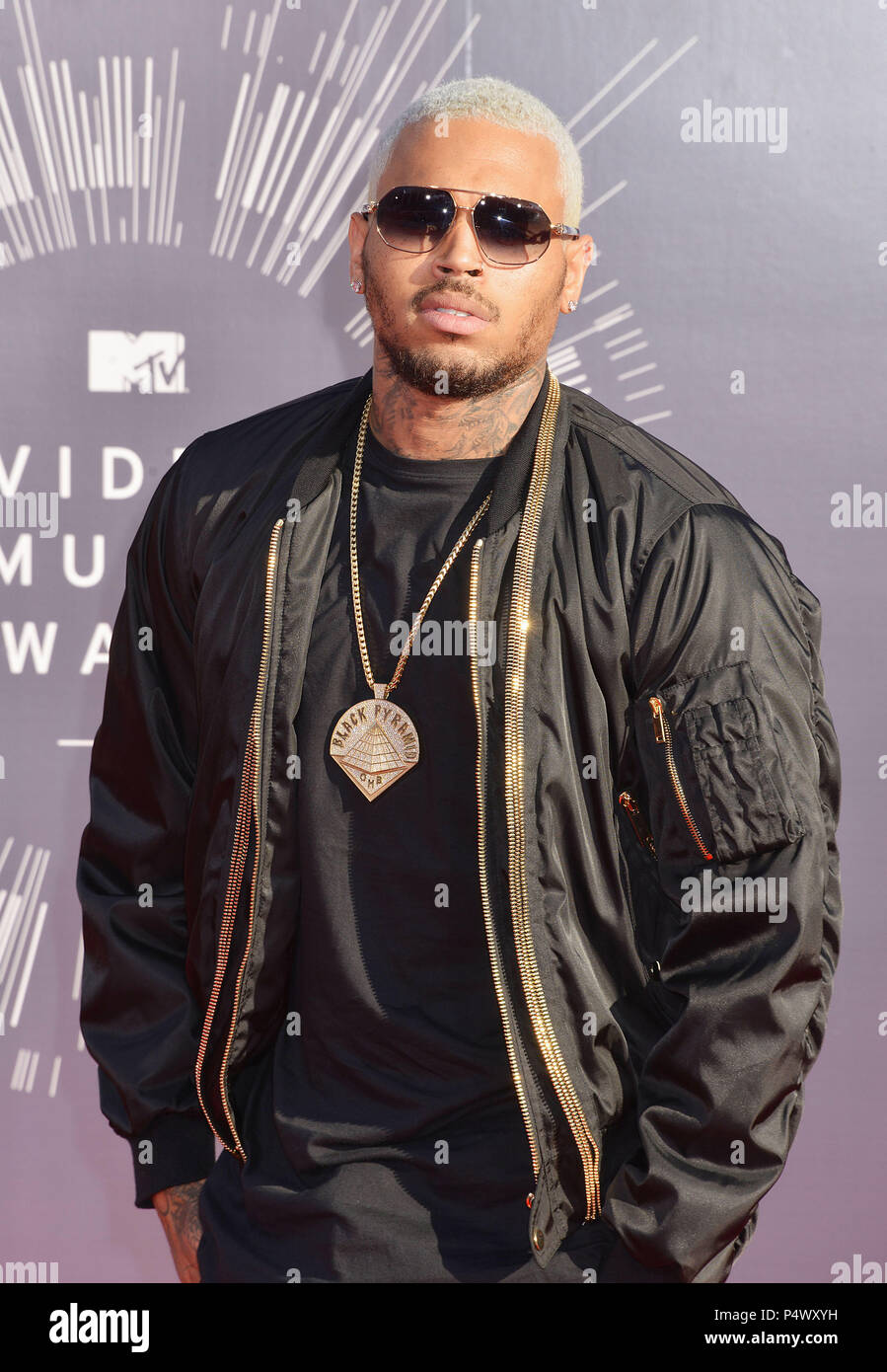 Chris Brown 148 at the  MTV Video Music Awards at the Great Western Forum in Los Angeles.Chris Brown 148 ------------- Red Carpet Event, Vertical, USA, Film Industry, Celebrities,  Photography, Bestof, Arts Culture and Entertainment, Topix Celebrities fashion /  Vertical, Best of, Event in Hollywood Life - California,  Red Carpet and backstage, USA, Film Industry, Celebrities,  movie celebrities, TV celebrities, Music celebrities, Photography, Bestof, Arts Culture and Entertainment,  Topix, Three Quarters, vertical, one person,, from the year , 2014, inquiry tsuni@Gamma-USA.com Stock Photo
