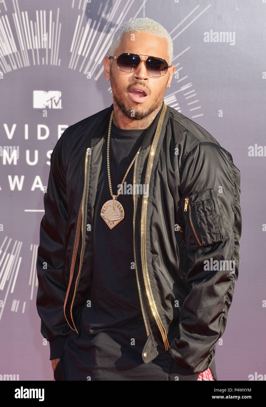 Chris Brown 149 at the  MTV Video Music Awards at the Great Western Forum in Los Angeles.Chris Brown 149 ------------- Red Carpet Event, Vertical, USA, Film Industry, Celebrities,  Photography, Bestof, Arts Culture and Entertainment, Topix Celebrities fashion /  Vertical, Best of, Event in Hollywood Life - California,  Red Carpet and backstage, USA, Film Industry, Celebrities,  movie celebrities, TV celebrities, Music celebrities, Photography, Bestof, Arts Culture and Entertainment,  Topix, Three Quarters, vertical, one person,, from the year , 2014, inquiry tsuni@Gamma-USA.com Stock Photo