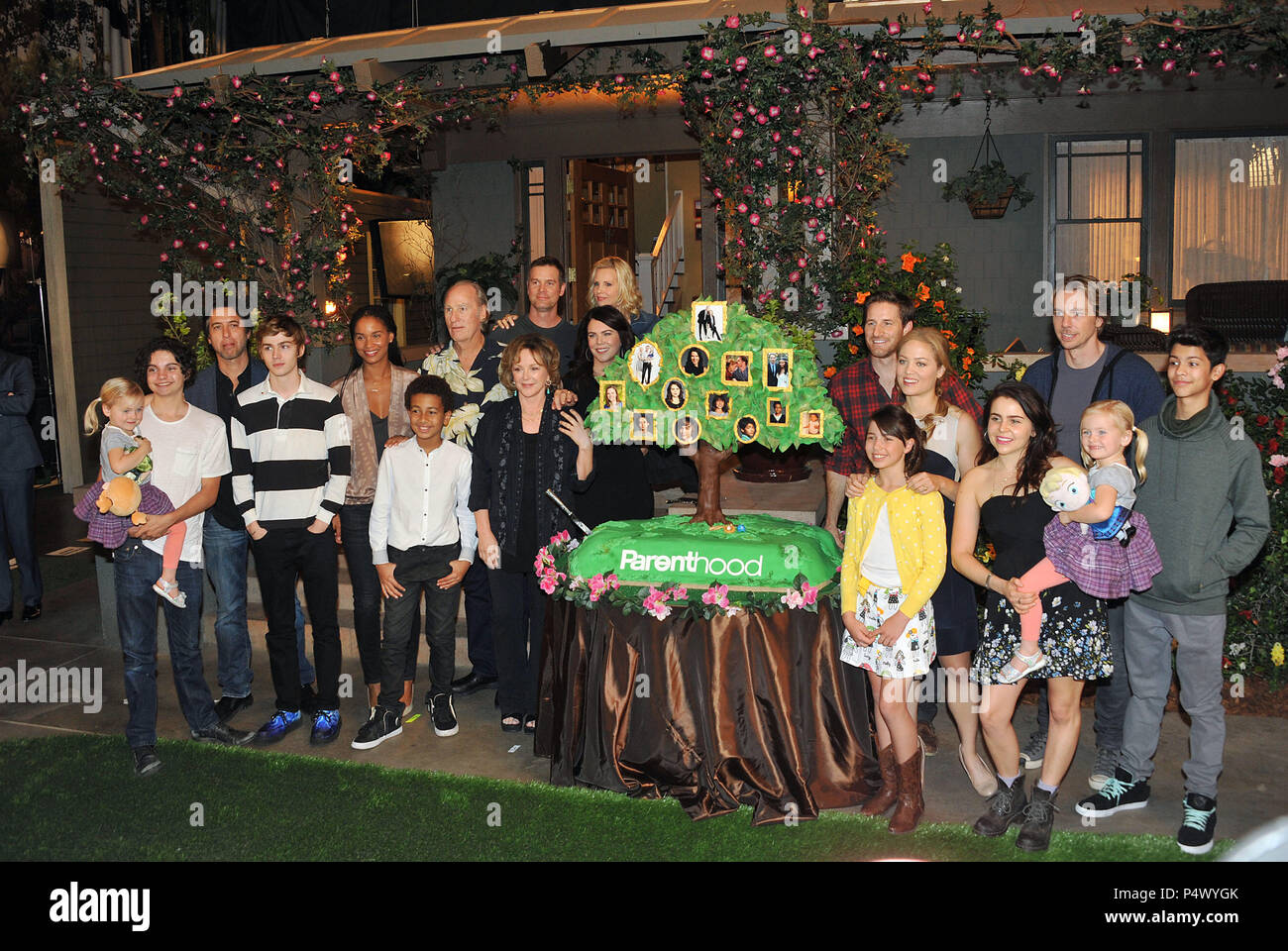 Max Burkholder, Ray Romano, Miles Heizer, Joy Bryant, Tyree Brown, Craig T. Nelson, Bonnie Bedelia, Lauren Graham, Peter Krause, Monica Potter, Sam Jaeger, Erika Christensen, Mae Whitman, Savannah Paige Rae, Dax Shepard and Xolo Mariduena   at ParentHood 100th Episode at the Universal Lot Stage 43 on Nov. 7, 2014 in Los Angeles.Max Burkholder, Ray Romano, Miles Heizer, Joy Bryant, Tyree Brown, Craig T. Nelson, Bonnie Bedelia, Lauren Graham, Peter Krause, Monica Potter, Sam Jaeger, Erika Christensen, Mae Whitman, Savannah Paige Rae, Dax Shepard and Xolo Mariduena 158  Event in Hollywood Life -  Stock Photo