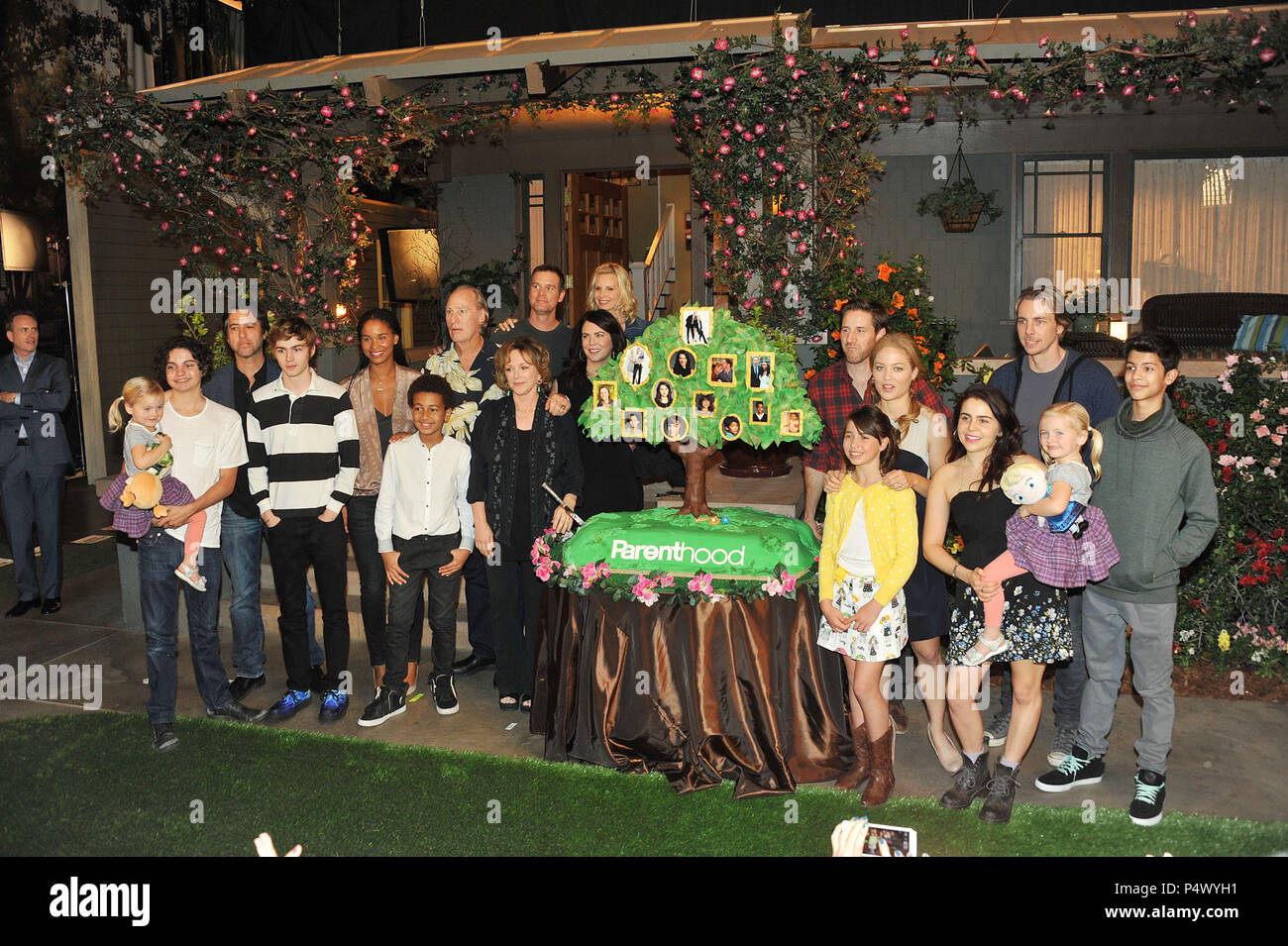 Max Burkholder, Ray Romano, Miles Heizer, Joy Bryant, Tyree Brown, Craig T. Nelson, Bonnie Bedelia, Lauren Graham, Peter Krause, Monica Potter, Sam Jaeger, Erika Christensen, Mae Whitman, Savannah Paige Rae, Dax Shepard and Xolo Mariduena   at ParentHood 100th Episode at the Universal Lot Stage 43 on Nov. 7, 2014 in Los Angeles.Max Burkholder, Ray Romano, Miles Heizer, Joy Bryant, Tyree Brown, Craig T. Nelson, Bonnie Bedelia, Lauren Graham, Peter Krause, Monica Potter, Sam Jaeger, Erika Christensen, Mae Whitman, Savannah Paige Rae, Dax Shepard and Xolo Mariduena 159  Event in Hollywood Life -  Stock Photo