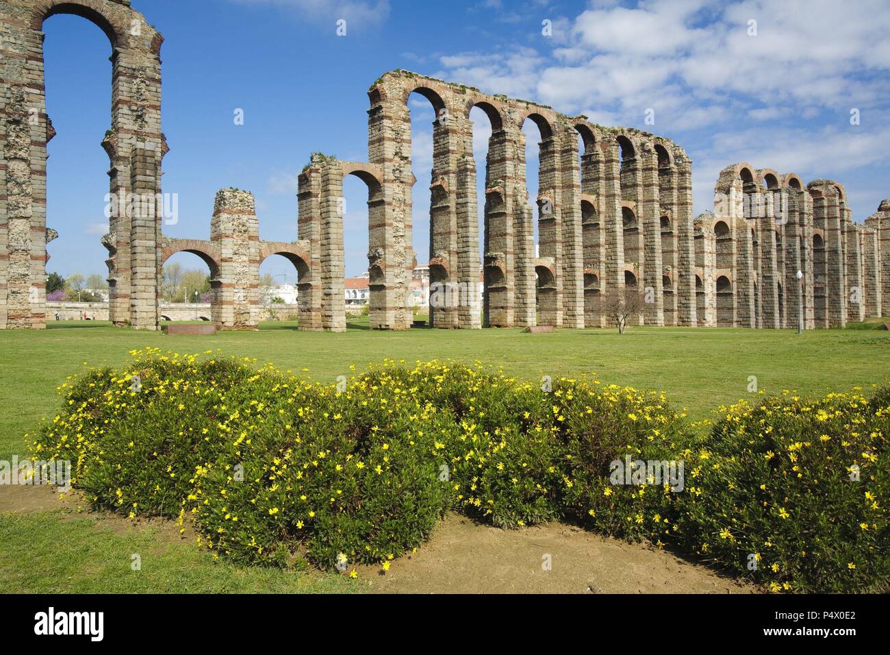 Roman Aqueduct of Los Milagros. Merida. Badajoz. Spain. Stock Photo