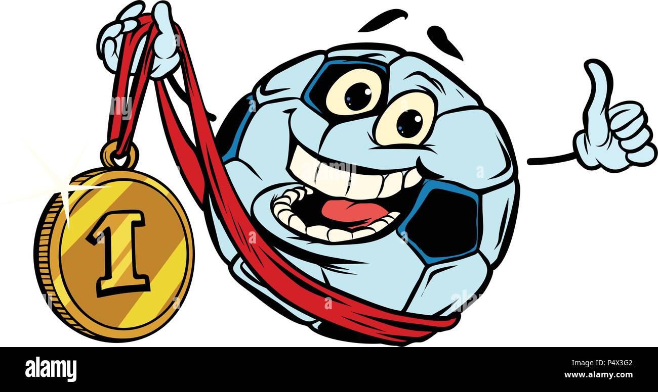Winner first place. Character soccer ball football. Isolate on w Stock Vector