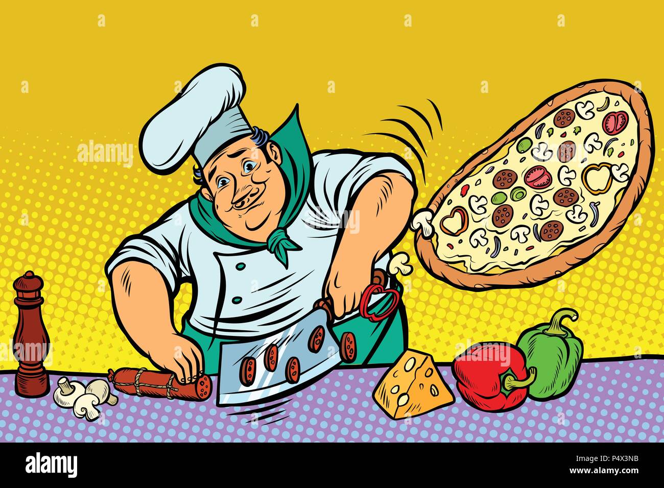 Chef cooking pizza Stock Vector Art & Illustration, Vector Image ...