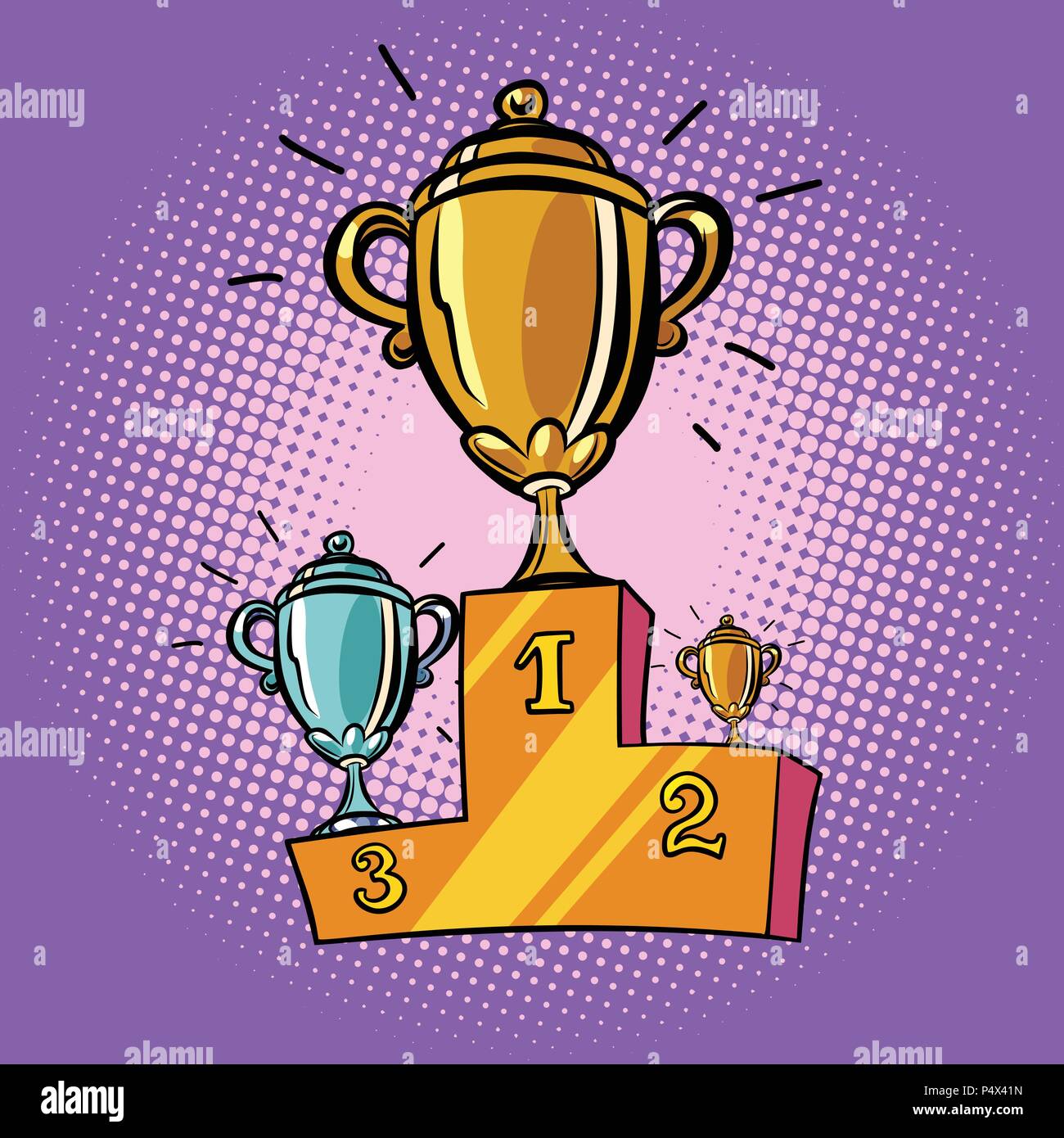 cups winner, first second third place pedestal. Sports champions Stock Vector