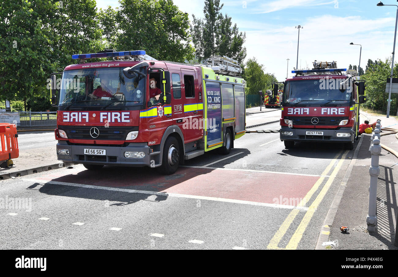 Firefighters at the scene of a large fire in a warehouse in Leyton ...